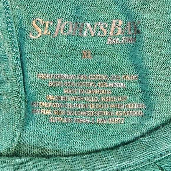 Sz XL St. John's Bay Cap Sleeve Aqua Blue "Mermaid Scale" Knit Overlay T-Shirt - Picture 7 of 9